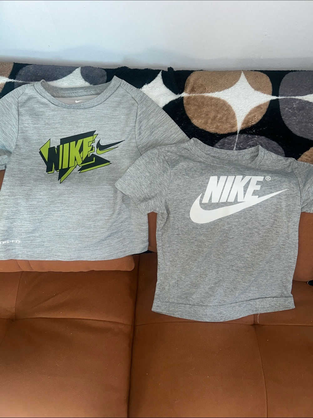 Nike Kids Short Sleeve Grey Tees with White and Lime Logos